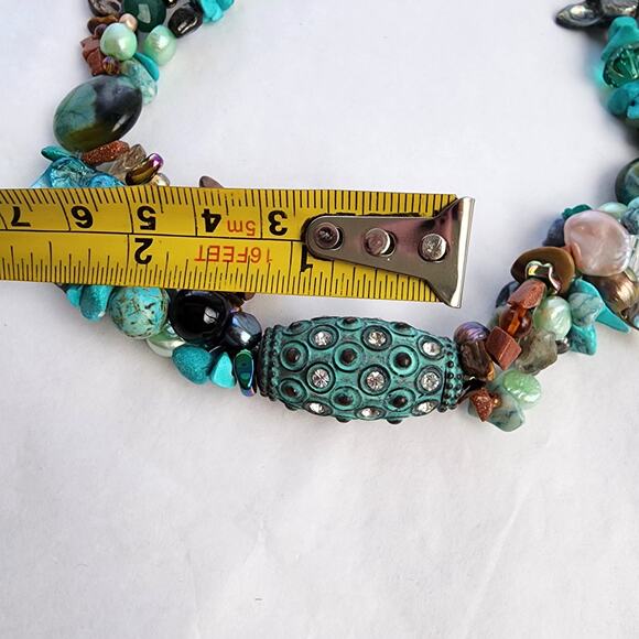 Handmade Artisan Genuine Turquoise Blue pearl Chrysacolla boho beach necklace - Picture 4 of 12